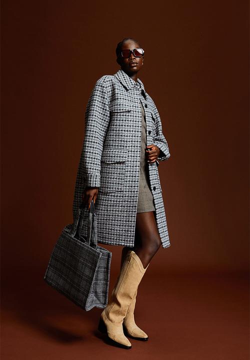 H&M - Long shacket - grey/checked