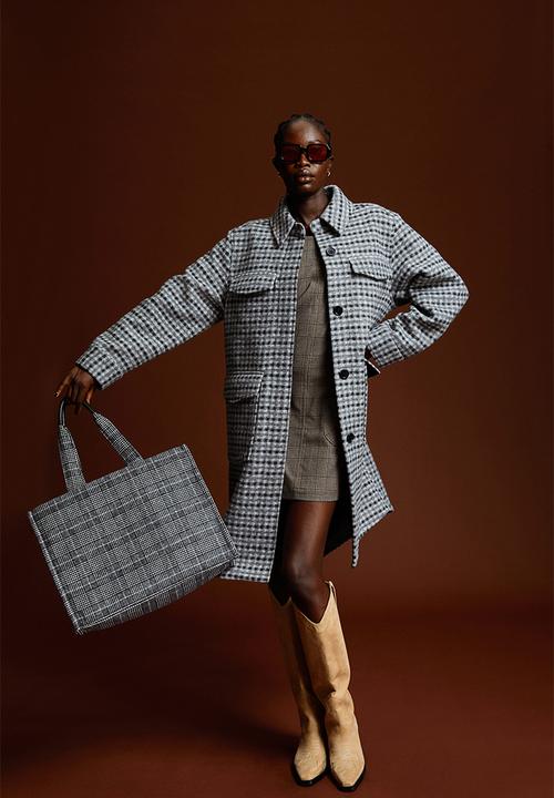 H&M - Long shacket - grey/checked