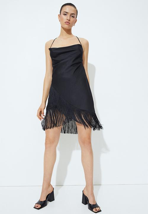 H&M - Fringed satin dress - black