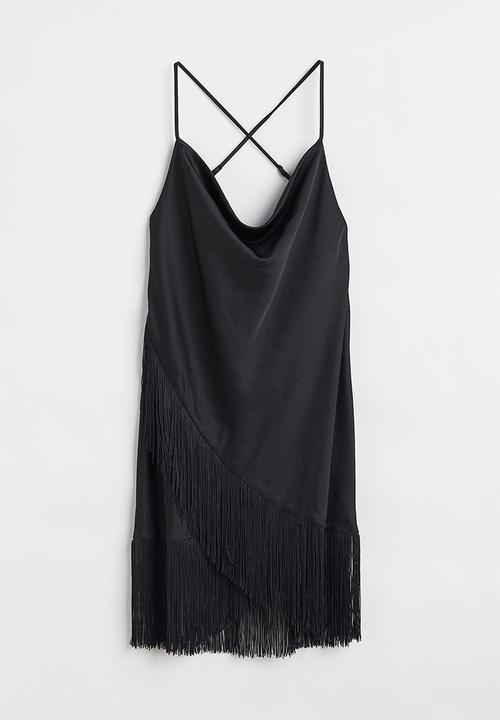 H&M - Fringed satin dress - black