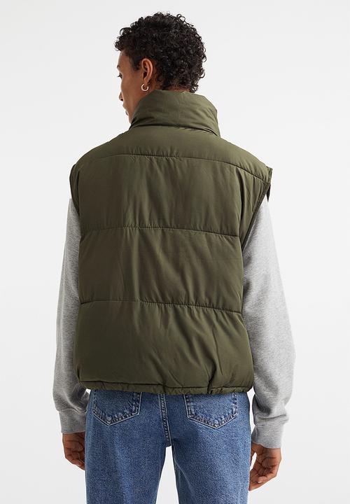 H&M - Stand-up-collar puffer gilet - dark khaki green