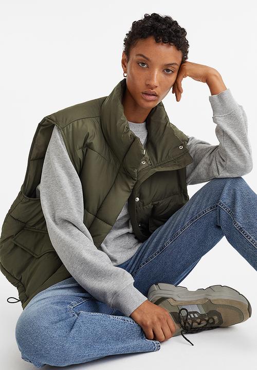 H&M - Stand-up-collar puffer gilet - dark khaki green