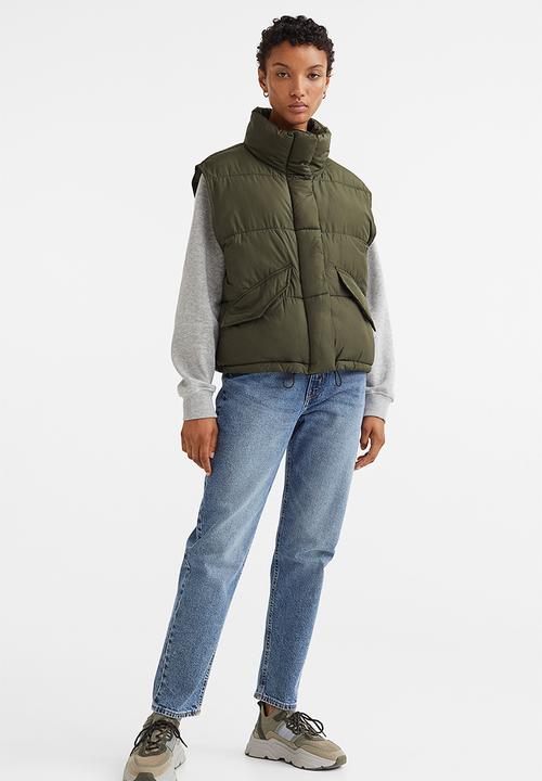 H&M - Stand-up-collar puffer gilet - dark khaki green