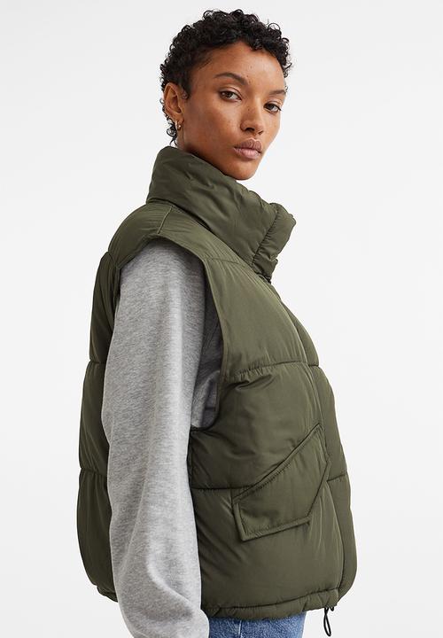 H&M - Stand-up-collar puffer gilet - dark khaki green
