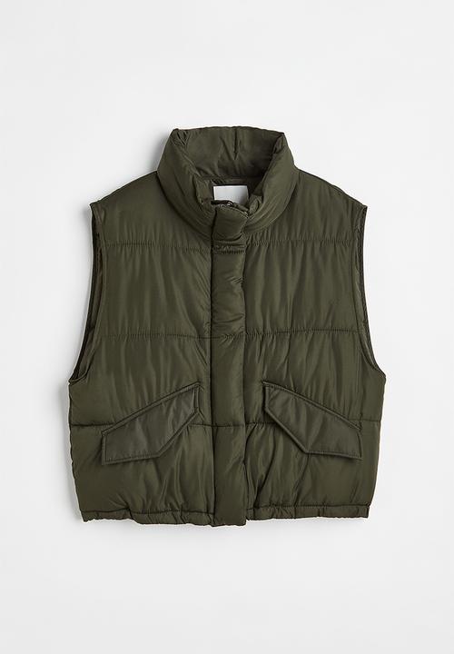 H&M - Stand-up-collar puffer gilet - dark khaki green