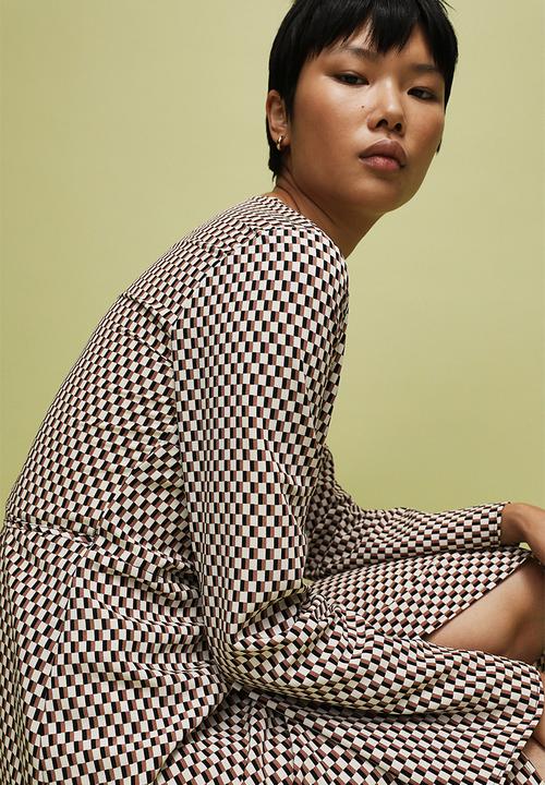 H&M - Crêpe wrap dress - natural white/checked