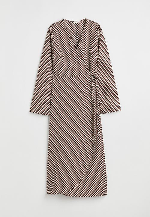 H&M - Crêpe wrap dress - natural white/checked