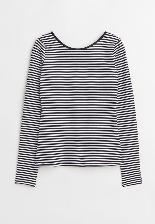 H&M - Low-backed jersey top - dark blue/white striped