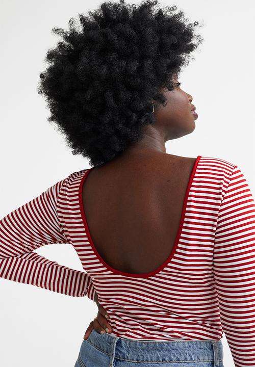 H&M - Low-backed jersey top - dark red/white striped
