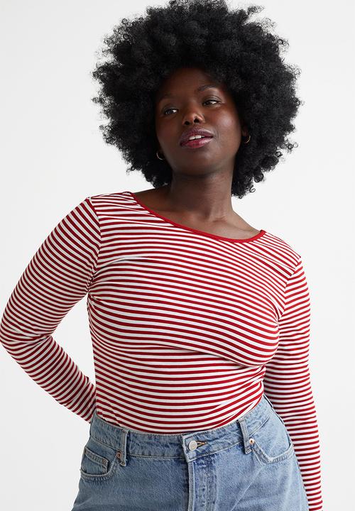 H&M - Low-backed jersey top - dark red/white striped