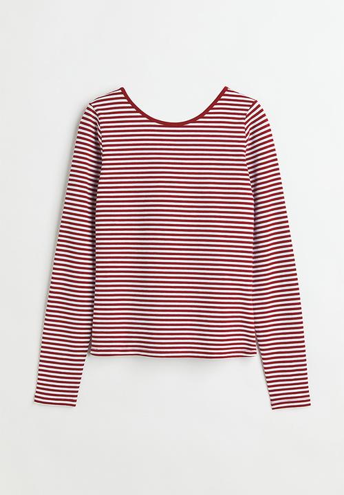H&M - Low-backed jersey top - dark red/white striped