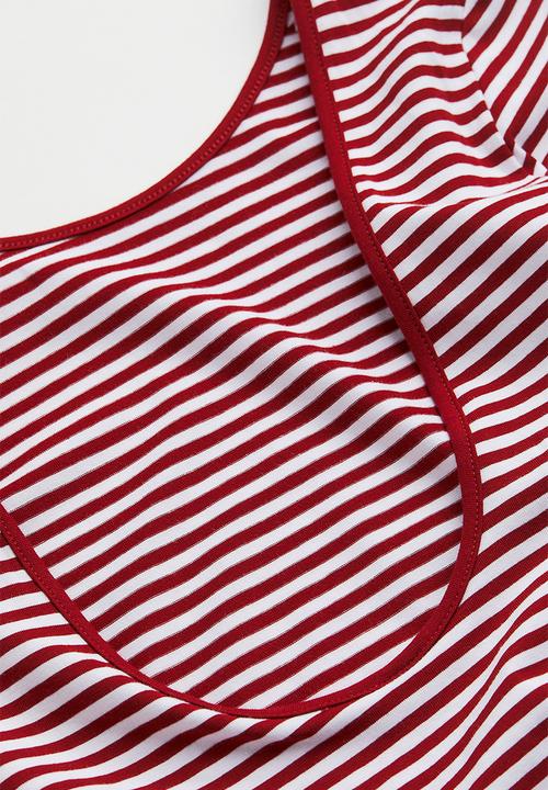 H&M - Low-backed jersey top - dark red/white striped