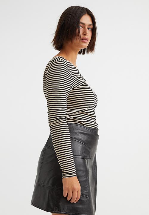 H&M - Low-backed jersey top - light beige/black striped