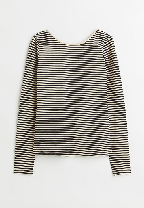 H&M - Low-backed jersey top - light beige/black striped