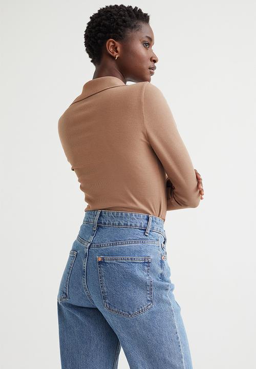 H&M - Collared modal-blend ribbed top - beige