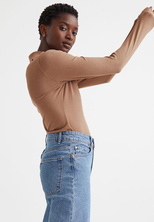 H&M - Collared modal-blend ribbed top - beige