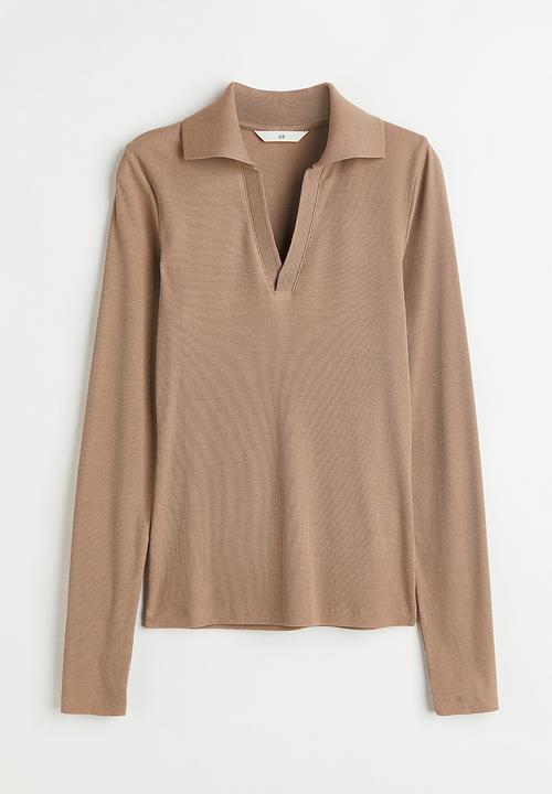 H&M - Collared modal-blend ribbed top - beige