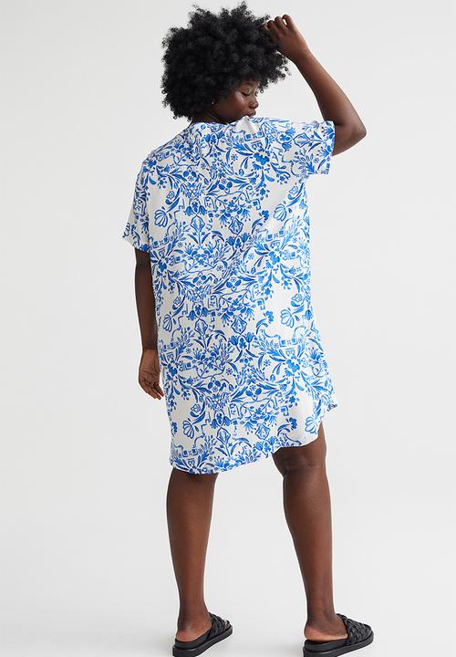 H&M - V-neck tunic - white/blue patterned