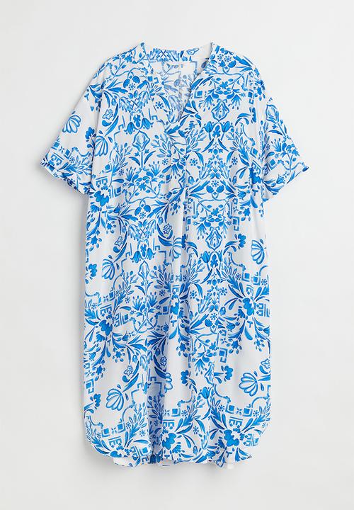 H&M - V-neck tunic - white/blue patterned