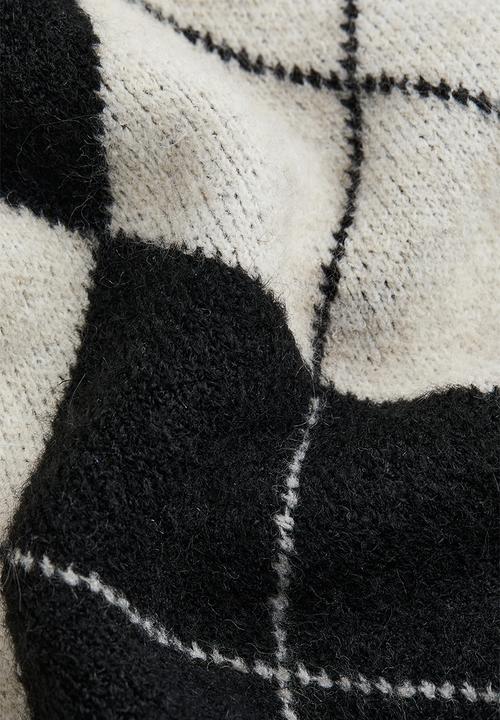 H&M - Oversized jacquard-knit jumper - black/argyle pattern
