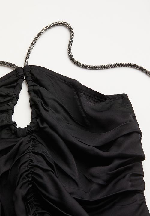 H&M - Gathered satin halterneck top - black