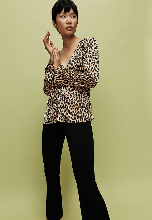 H&M - Gathered blouse - beige/leopard-print