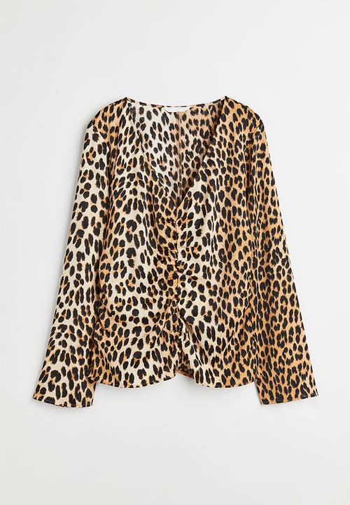 H&M - Gathered blouse - beige/leopard-print