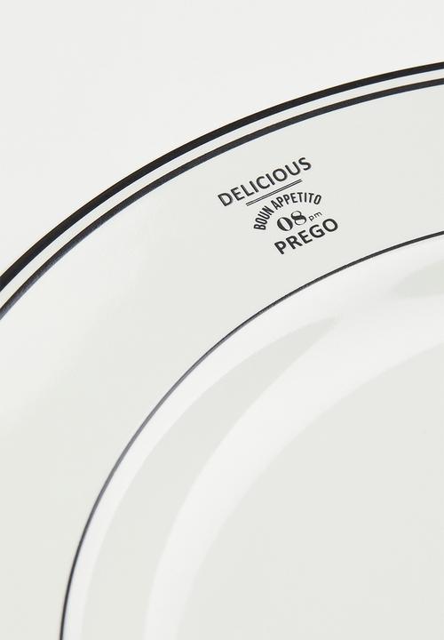 H&M - Large stoneware plate - white/black