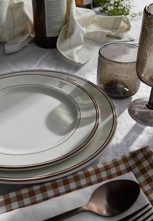 H&M - Stoneware plate - white/brown