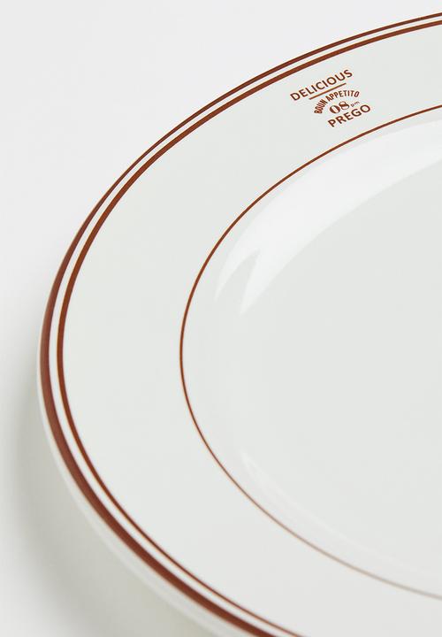 H&M - Stoneware plate - white/brown