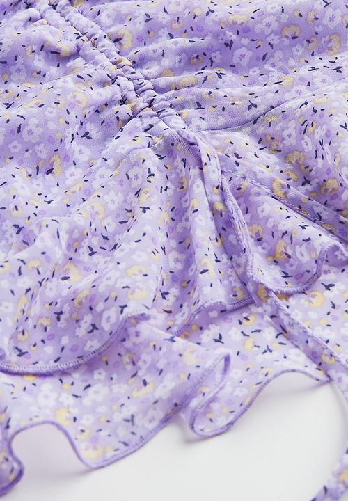 H&M - Drawstring-detail chiffon blouse - light purple/small flowers
