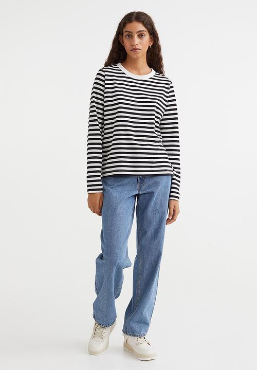 H&M - Cotton jersey top - black/striped