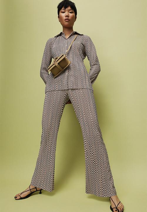 H&M - Flared textured jersey leggings - beige/patterned