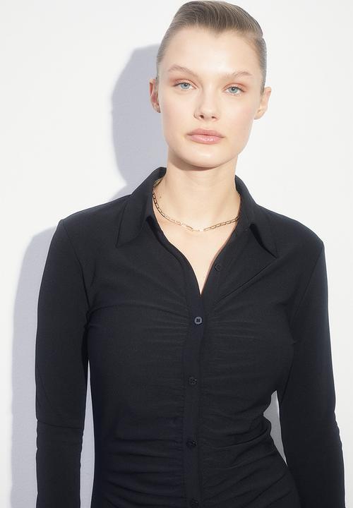 H&M - Button-front shirt dress - black