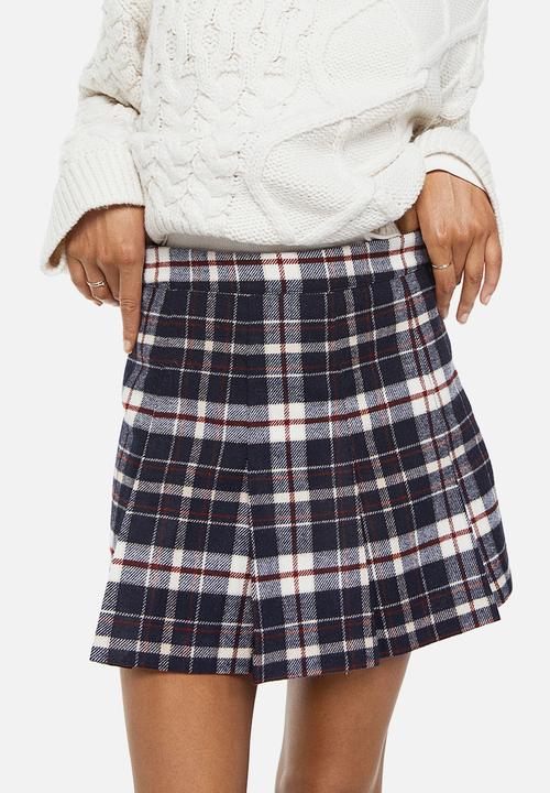 H&M - Pleated mini skirt - navy blue/checked