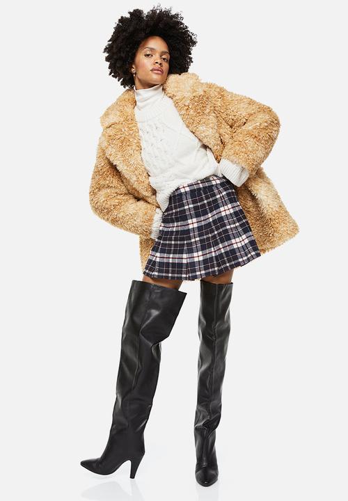 H&M - Pleated mini skirt - navy blue/checked