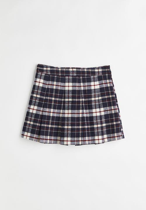 H&M - Pleated mini skirt - navy blue/checked