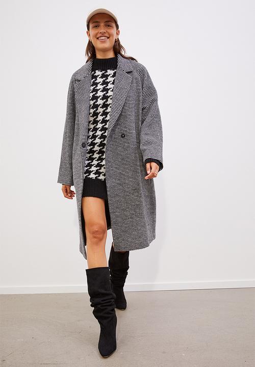 H&M - Double-breasted coat - white/dogtooth-patterned