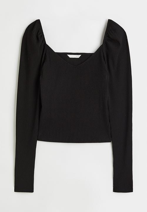 H&M - Ribbed short top - black