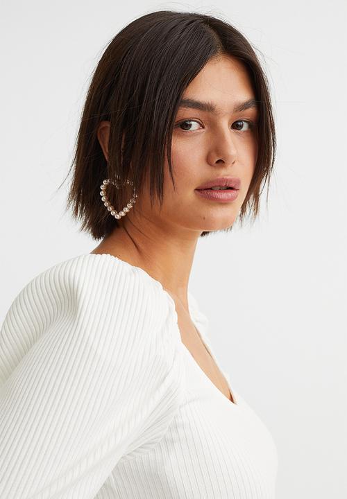 H&M - Ribbed short top - white