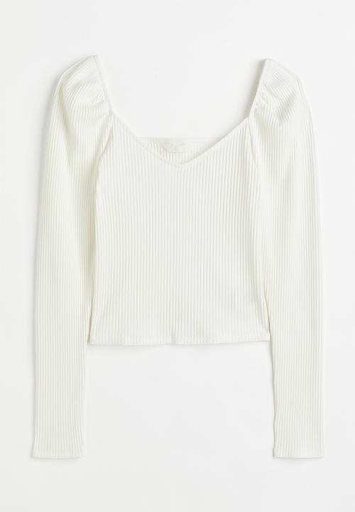H&M - Ribbed short top - white