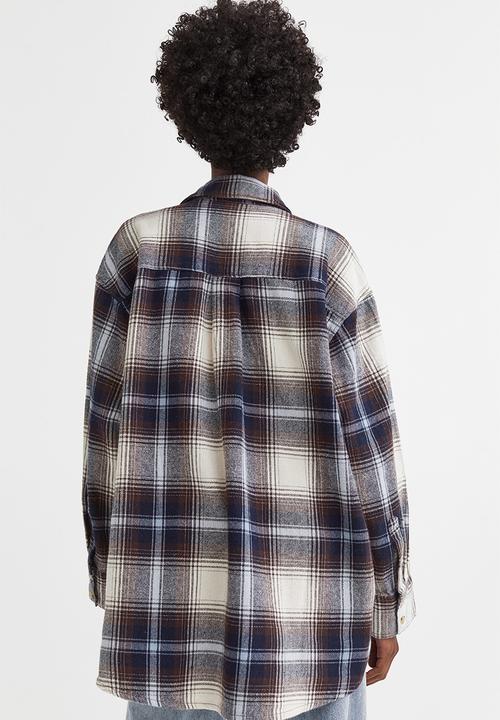 H&M - Oversized twill overshirt - dark brown/checked