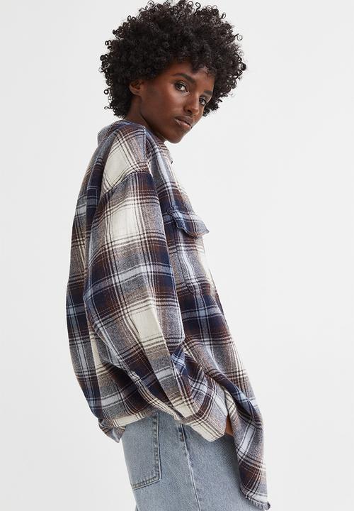 H&M - Oversized twill overshirt - dark brown/checked