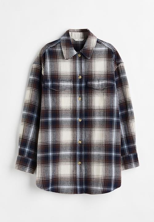 H&M - Oversized twill overshirt - dark brown/checked