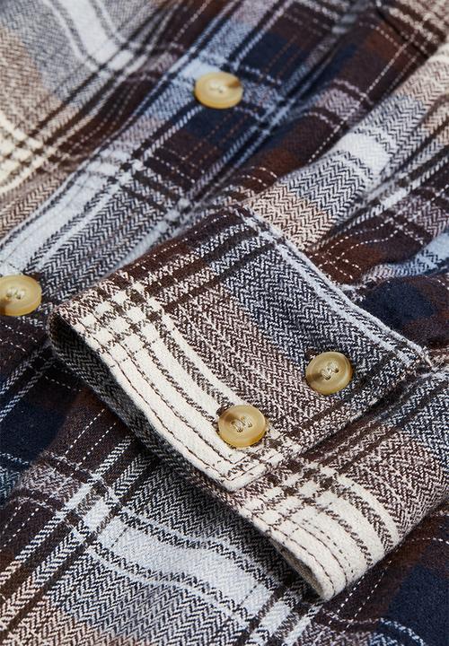 H&M - Oversized twill overshirt - dark brown/checked