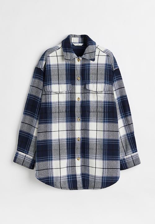 H&M - Oversized twill overshirt - dark blue/checked