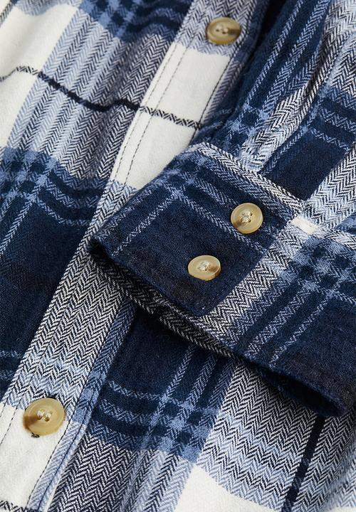 H&M - Oversized twill overshirt - dark blue/checked
