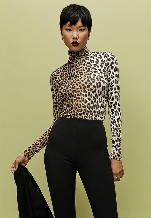 H&M - Polo-neck top - beige/leopard print