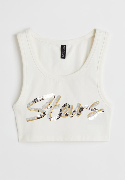 H&M - Crop top with sequins - white