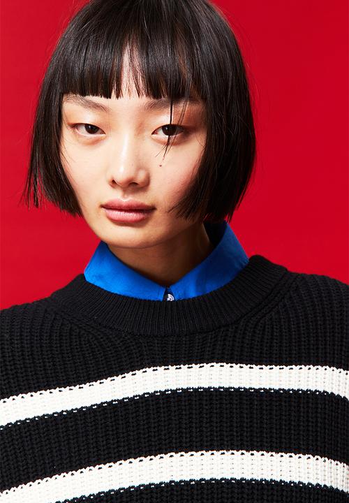 H&M - Oversized double-knit jumper - black & white striped